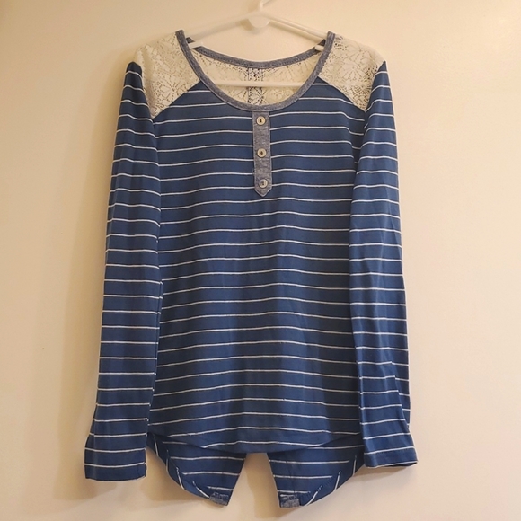 Self Esteem Other - Self Esteem embroidered blue and white long sleeve, Size S